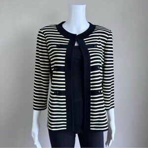 Ming Wang Striped Black and Light Yellow Women's Knit Jacket/Sweater